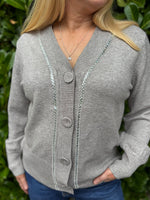 Mocha Embellished Trim Cardi Gina